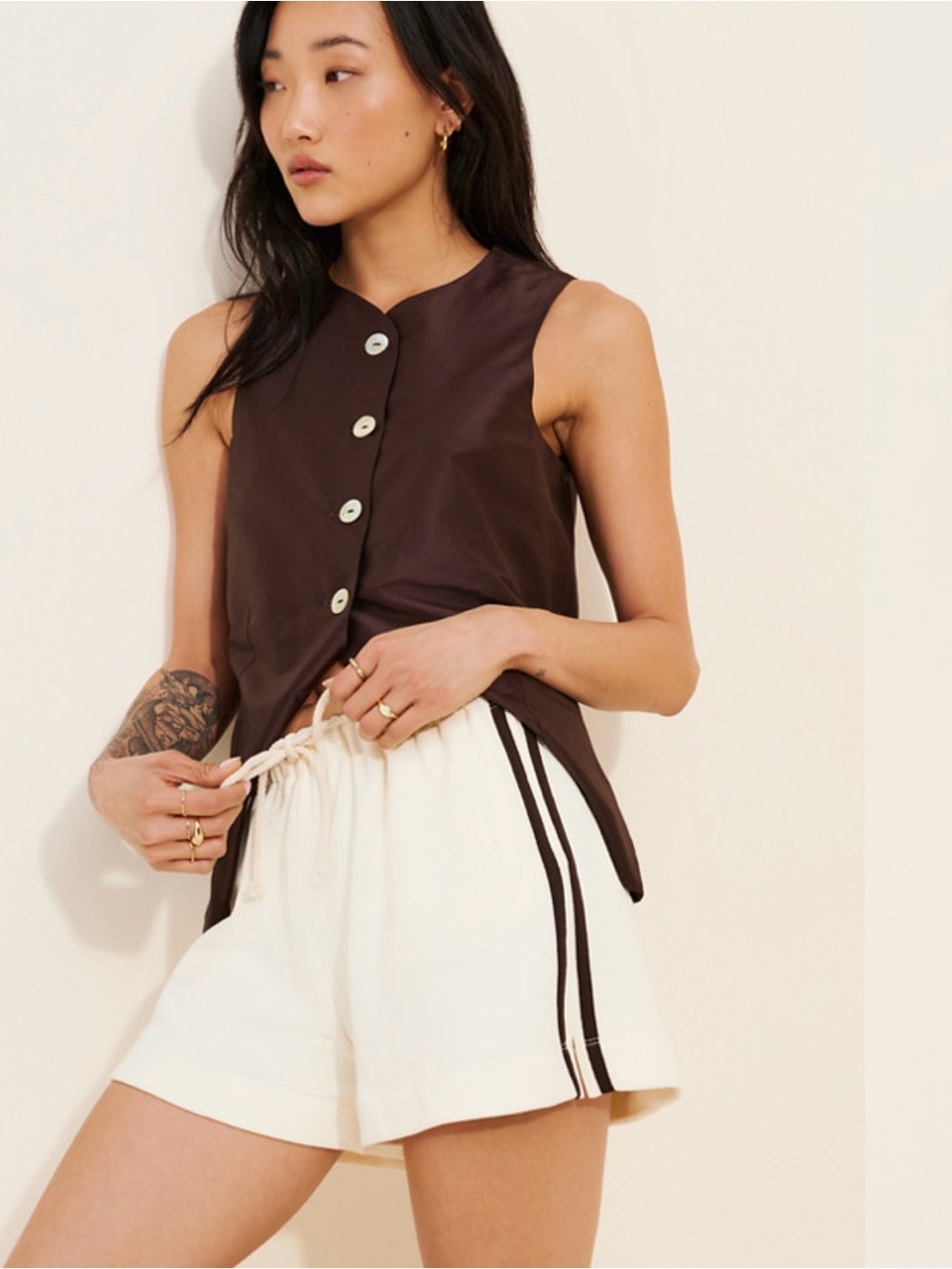 Nuuly x DONNI Side Stripe Terry Shorts L White/Ivory